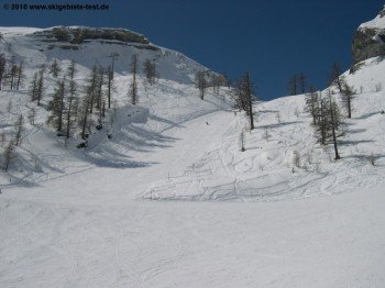 Nur leichte Bewaldung im oberen Bereich des Skigebietes.