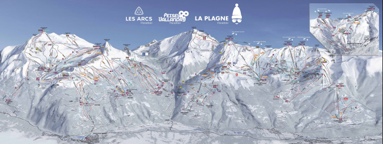 Pistenplan Paradiski (Les Arcs – Peisey Vallendry – La Plagne)