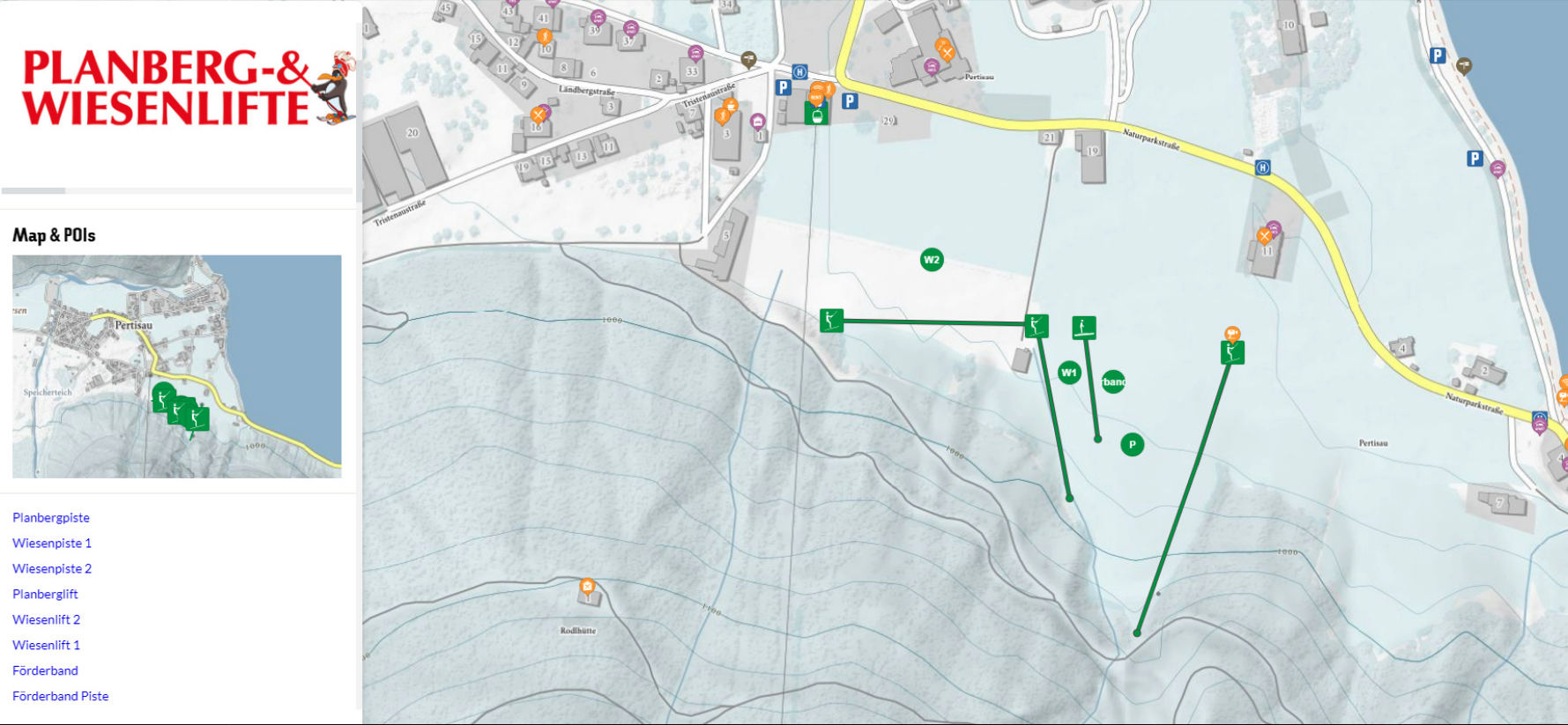 Pistenplan der Planberg- und Wiesenlifte in Pertisau am Achensee