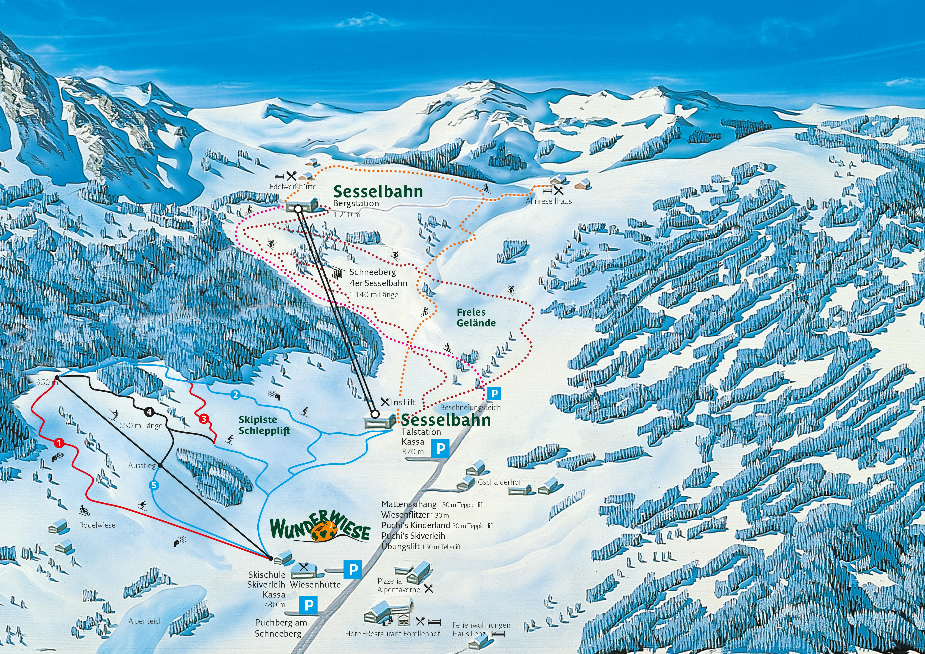 Pistenplan des Skigebiets Puchberg am Schneeberg.