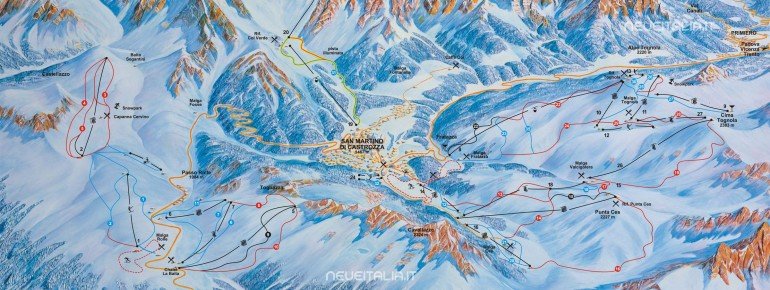 Pistenplan San Martino di Castrozza - Rolle Pass