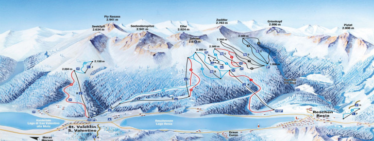 Pistenplan Schöneben - Haideralm am Reschensee