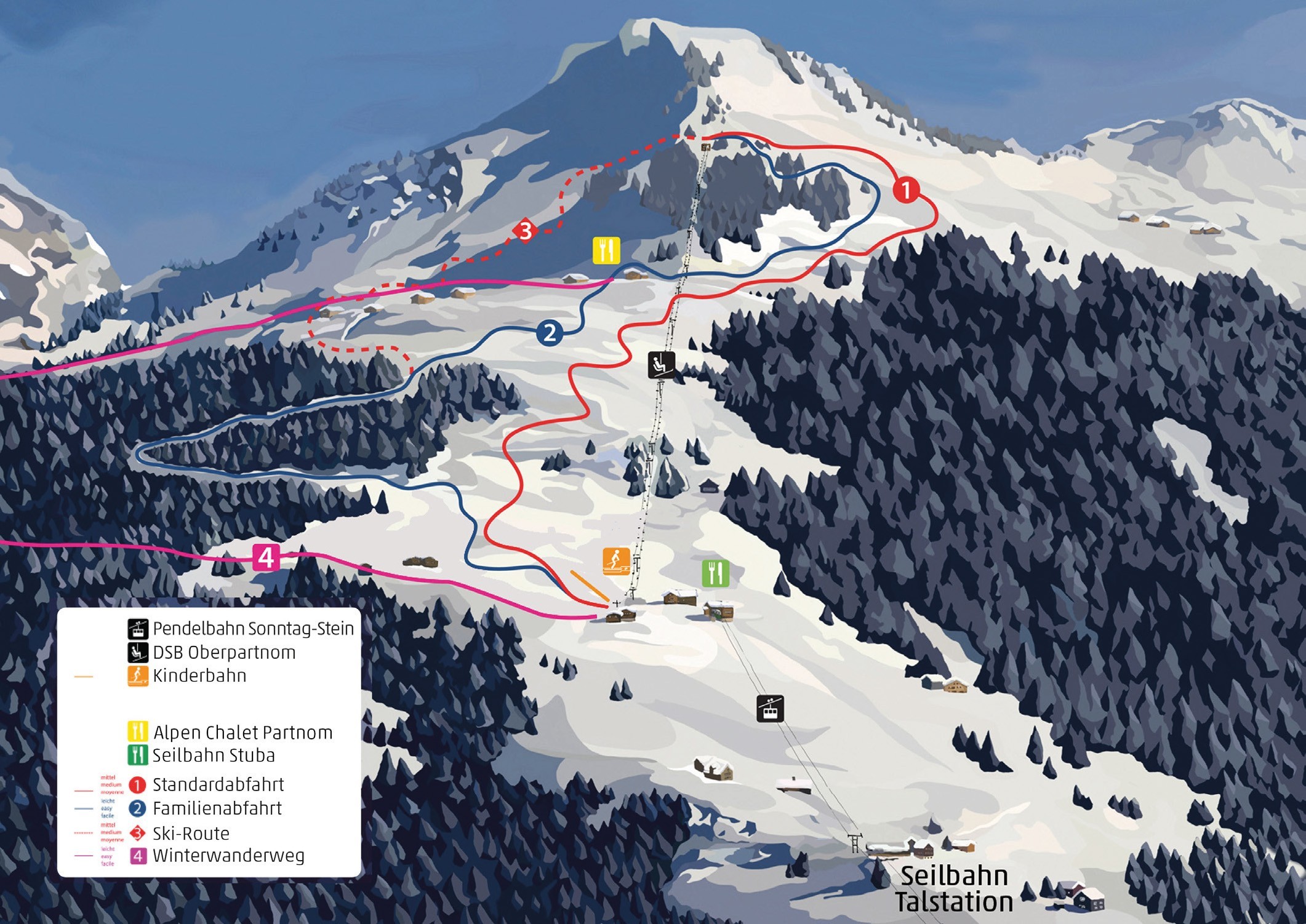 Pistenplan Seilbahnen Sonntag