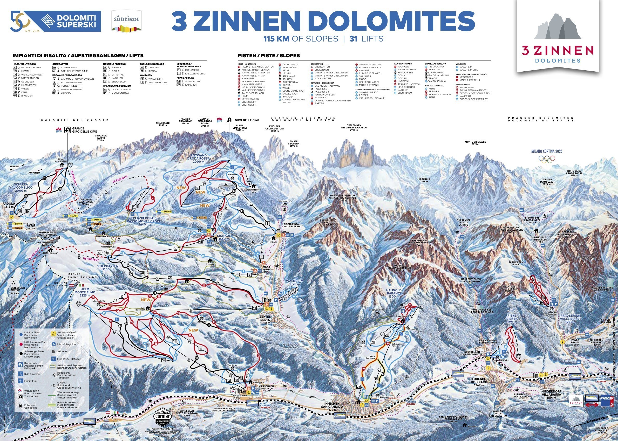 Pistenplan 3 Zinnen Dolomiten