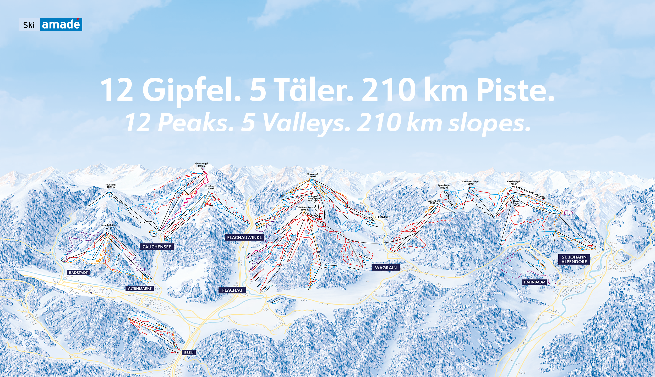 Pistenplan Snow Space Salzburg (Flachau-Wagrain-St. Johann)