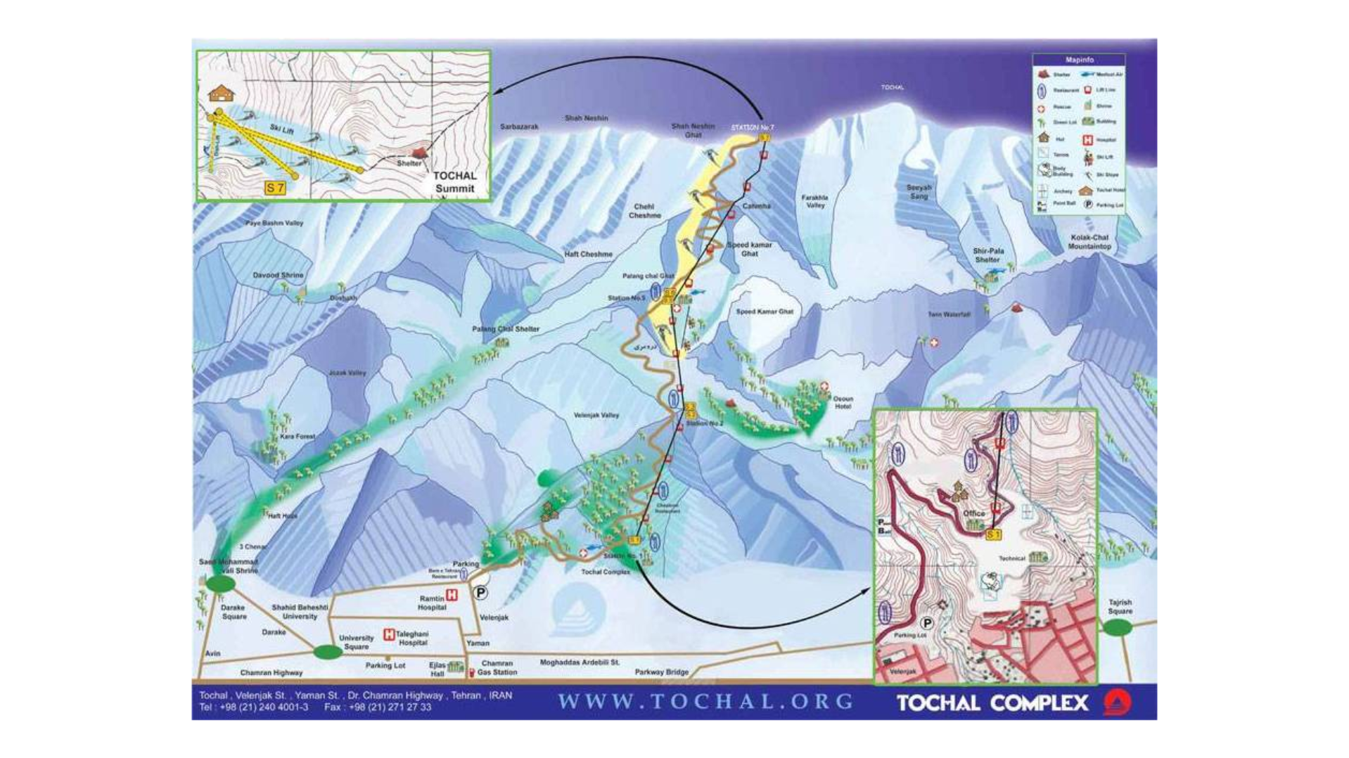 Pistenplan des iranischen Skigebiets Tochal bei Teheran.