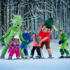 Die Kinder lernen auf den kleinen Hang das Skifahren spielerisch