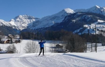 Loipe in Aeschiried mit Blick Richtung Niesen