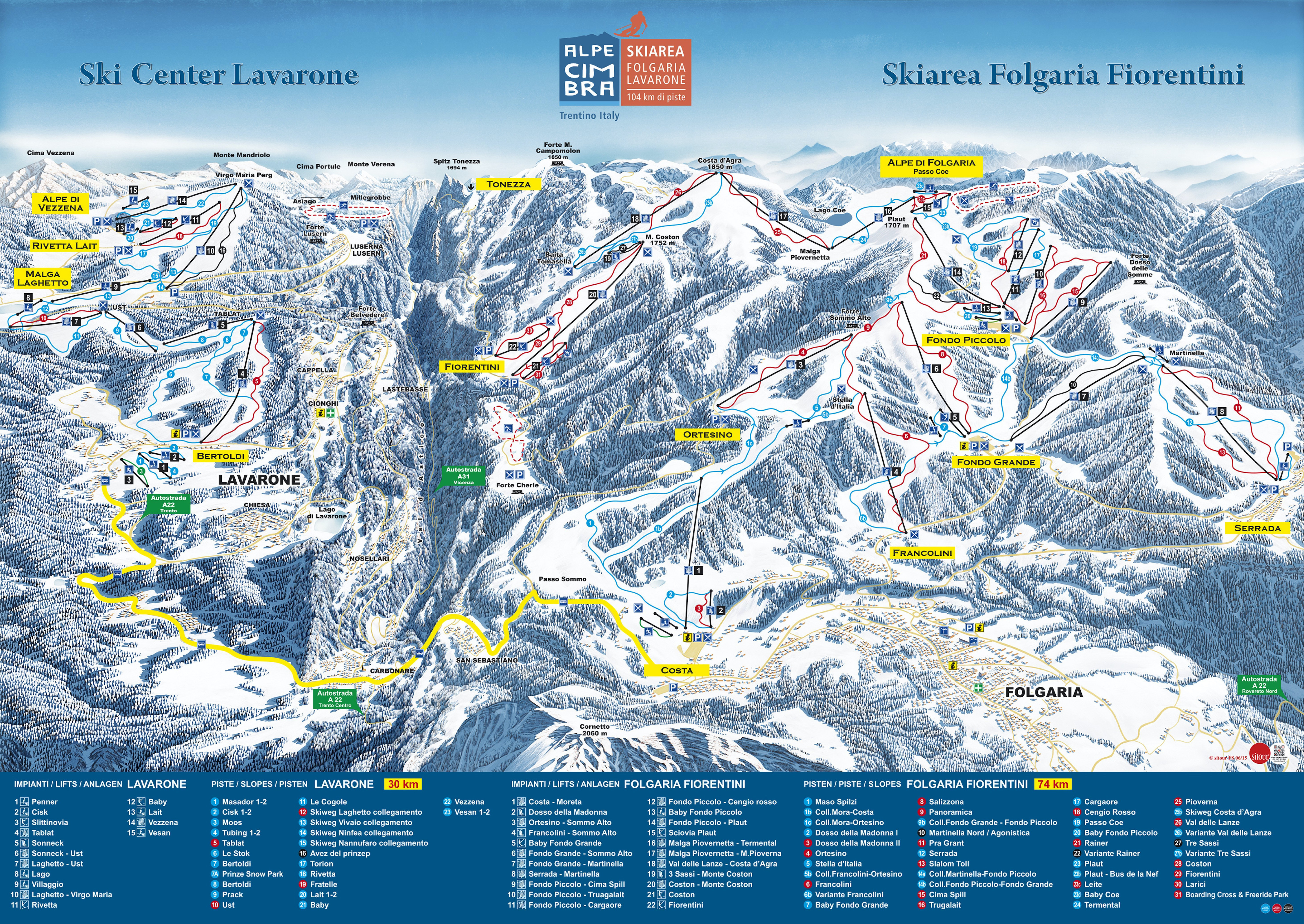 Loipenplan Folgaria Lavarone Alpe Cimbra