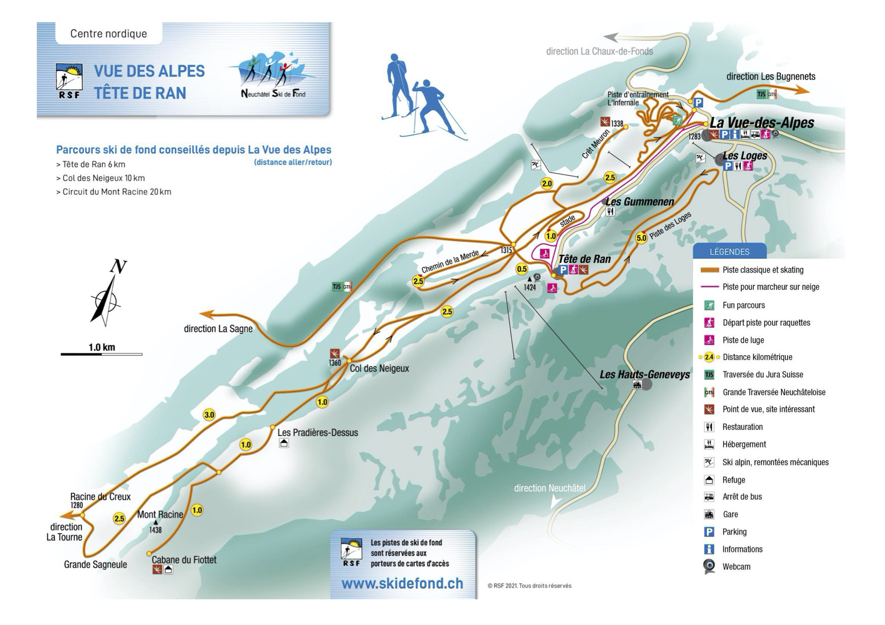 Loipenplan La Vue des Alpes Tete de ran