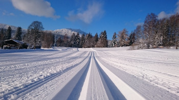 Langlaufzentrum Bayerisch Eisenstein im Ortsteil Bayerisch Häusl mit Blick auf den Großen Arber