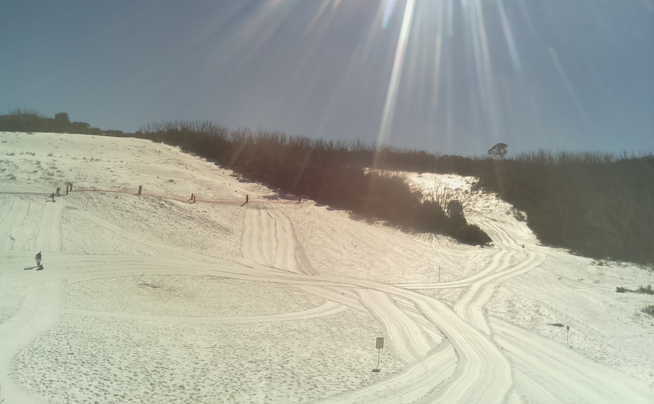 Blick aus der Webcam ins Wintersportzentrum am Mt. Buffalo.