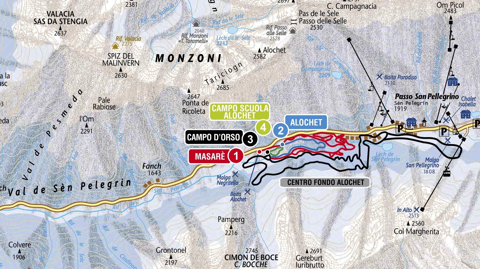 Loipenplan Passo San Pellegrino