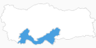 Karte der Skigebiete in der Mittelmeerregion